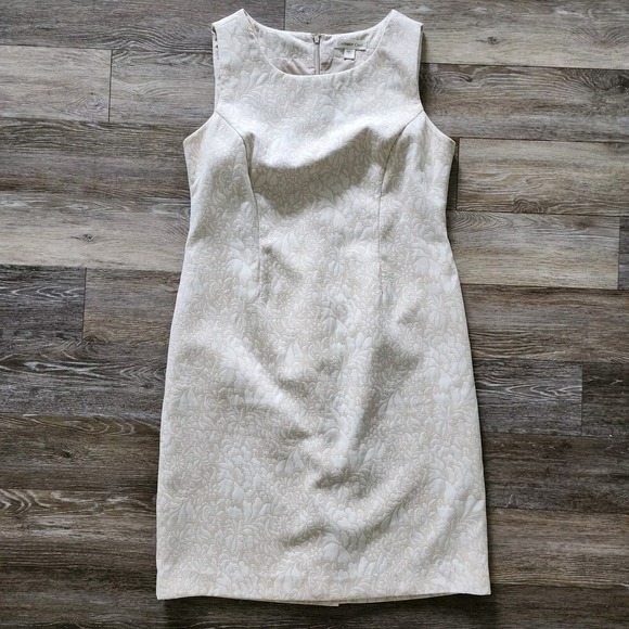 COLDWATER CREEK Dress Womens 10 Floral Jacquard Embroidery Sheath Ivory Lined - Picture 9 of 16